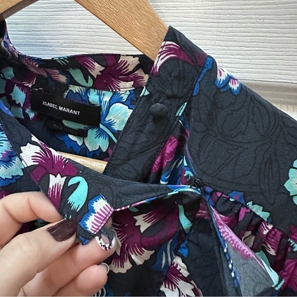 Isabel Marant Silk Floral Long Sleeve Verikio Dress 36 $1395 blue black - Picture 10 of 11